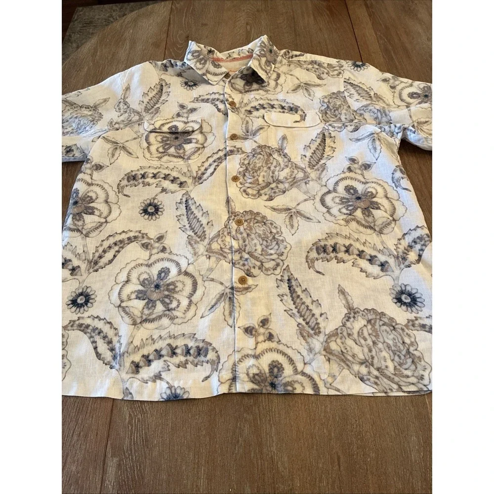 Tommy Bahama 100% Linen Shirt Island Floral Print Mens XL Muted Colors
